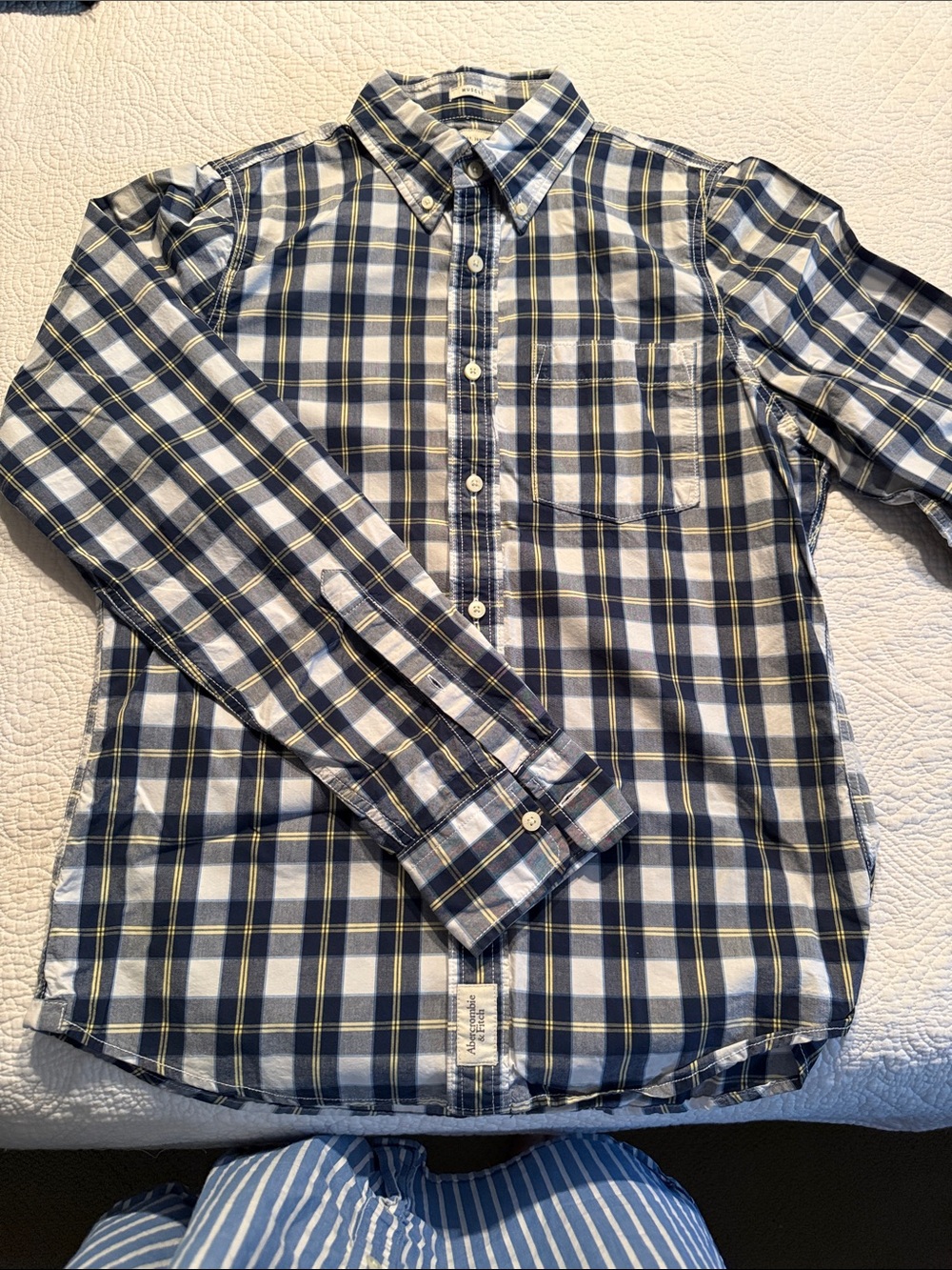 Abercrombie & Fitch Navy, White & Yellow Plaid Button-Down Shirt